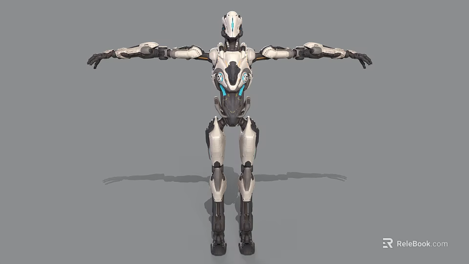 Game Movie Character Futuristic Robot With White Black Armor Extended Arms 3d model 