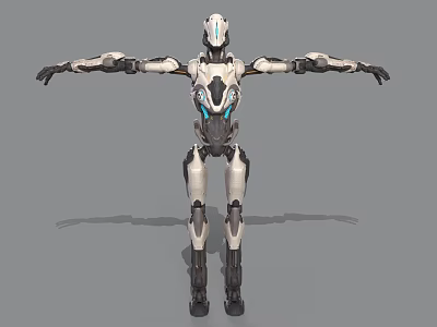 Game Movie Character Futuristic Robot With White Black Armor Extended Arms 3d model