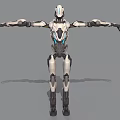 Game Movie Character Futuristic Robot With White Black Armor Extended Arms