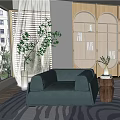 Modern Multi-Person Sofa Fabric Casual Sofa 3d model
