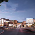 Vibrant Commercial Landscape With Multi Level Brick Buildings Retail Shops And Pedestrian Walkways