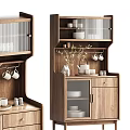Wooden Home Sideboard With Glass Doors Shelves Decorative Dishes And Cups