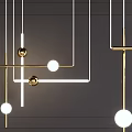 Modern Golden Geometric Pendant Lights With White Spherical And Linear Elements 3d model