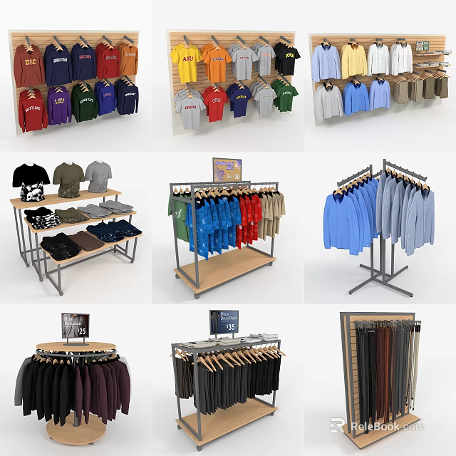 Clothing Racks with Colorful Apparel in Various Styles for Retail Store 3d model 