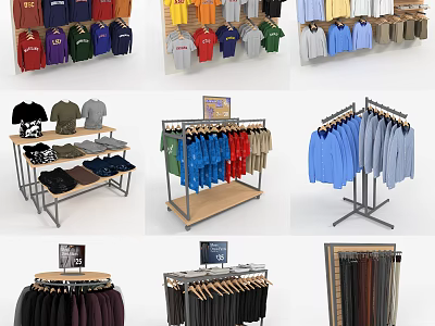 Clothing Racks with Colorful Apparel in Various Styles for Retail Store 3d model