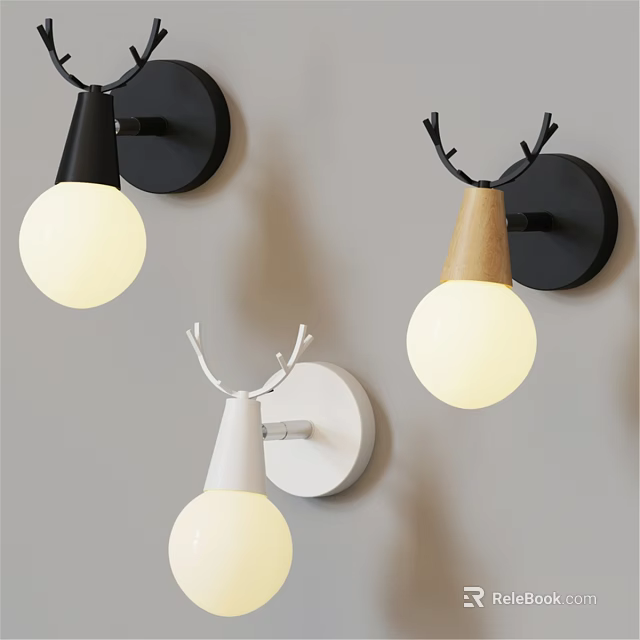 Modern Antler Shaped Wall Lamps With Black White Bases And Spherical Bulbs 3d model 