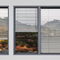 Venetian Blinds Covering Windows with Mountain and Autumn Trees Scenery View