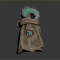 Baby Yoda Green Alien With Big Eyes In Brown Robe Standing On Dark Backdrop