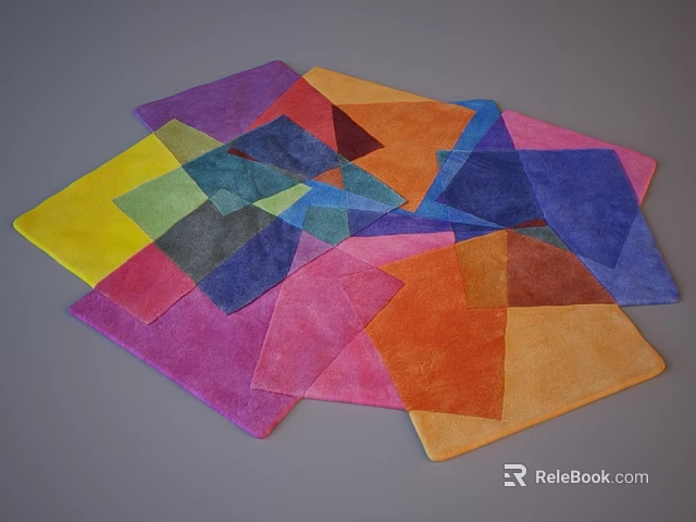 Colorful Square Rugs In Various Bright Hues Stacked Together For Home Decor 3d model 