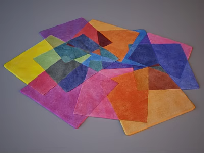 Colorful Square Rugs In Various Bright Hues Stacked Together For Home Decor 3d model