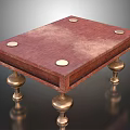 Antique Style Wooden Table With Brass Decorative Discs And Spherical Metal Legs