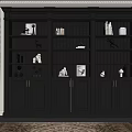 Dark Wood Display Cabinet With Books Decorative Ornaments Sculptures And Cabinet Doors