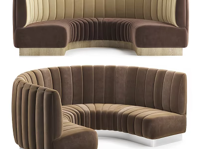 Modern Curved Brown Velvet Sectional Sofa With Ribbed Back And Upholstered Design 3d model