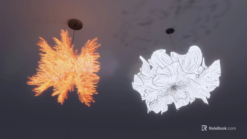 Modern Decorative Chandeliers Orange Feather like and White Flower Shaped Ceiling Lighting Fixtures 3d model 
