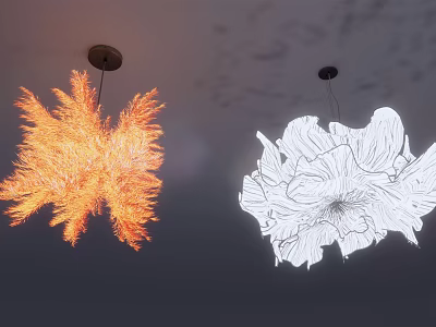 Modern Decorative Chandeliers Orange Feather like and White Flower Shaped Ceiling Lighting Fixtures 3d model
