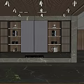 Modern Living Room With Wooden Ceiling Dark TV Wall Bookshelves Marble Floor And City View