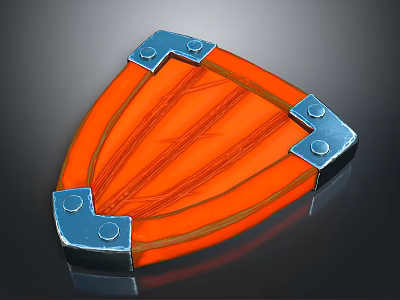 Orange Decorative Shield With Blue Metallic Edges Rivets And Intricate Surface Texture Design 3d model