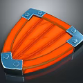 Orange Decorative Shield With Blue Metallic Edges Rivets And Intricate Surface Texture Design 3d model