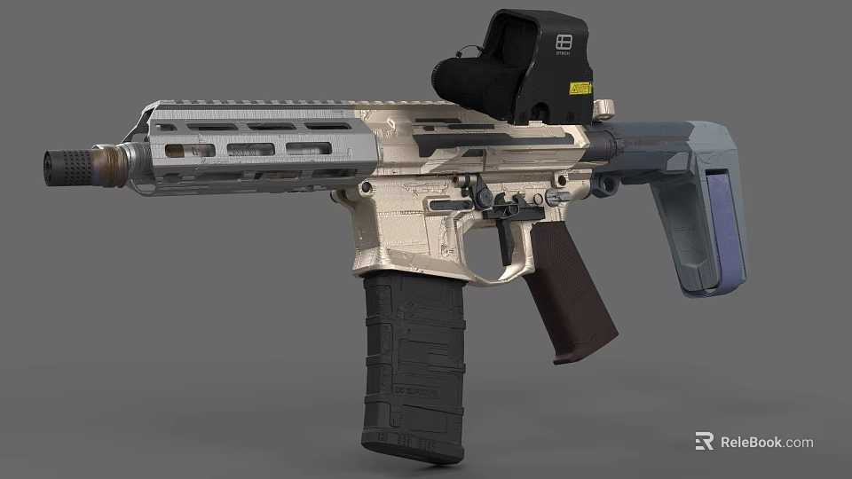 Modern Tactical Rifle With Scope Grip And Magazine In Beige Gray Design 3d model 
