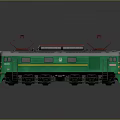 Green Electric Train Model with Red Pantographs Yellow Stripes on Reflective Surface