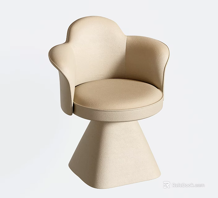 Beige Modern Single Sofa With Curved Backrest And Conical Base Design 3d model
