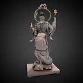 Traditional Deity Sculpture With Ornate Details Holding Scepter And Lantern On Pedestal Base