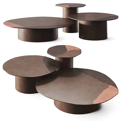 Modern Coffee Tables Featuring Circular Tops And Cylindrical Brown Bases Design 3d model