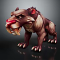Fierce Prehistoric Beast Character With Saber Teeth Red Nose And Brown Fur In Aggressive Stance