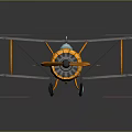 Detailed Toy Biplane 3D Model with Orange Gray Body Blue Stripes and Propeller