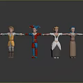 Four Diverse 3D Cartoon Characters in Various Costumes Posing With Arms Outstretched