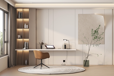 Modern Desk Chair Desk Bookcase 3d model