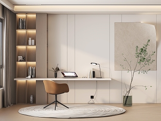 Modern Desk Chair Desk Bookcase 3d model