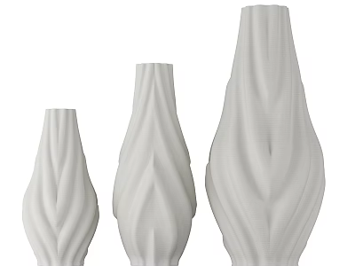 White Ceramic Vases with Wavy Texture in Three Different Sizes 3d model