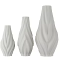 White Ceramic Vases with Wavy Texture in Three Different Sizes 3d model