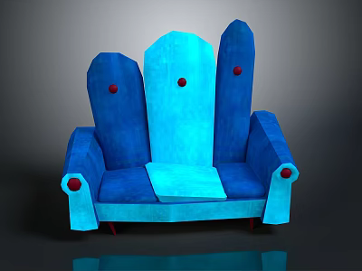 Modern Blue Sofa With Three Backrests Red Button Accents Minimalist Design 3d model