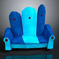 Modern Blue Sofa With Three Backrests Red Button Accents Minimalist Design