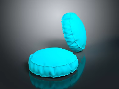 Blue Round Cushions with Ruffled Edges on Black Surface and Reflections 3d model