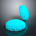 Blue Round Cushions with Ruffled Edges on Black Surface and Reflections 3d model