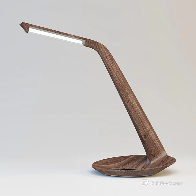 Unique Shaped Walnut Wooden Desk Lamp With Curved Body And LED Light Strip 3d model 