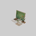 Artistic Decorative Ornament Set With Green Painting Kinetic Sculpture Hourglass And Books