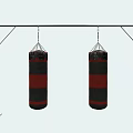 Two Red And Black Boxing Punching Bags Hanging On Sturdy Metal Frame For Training