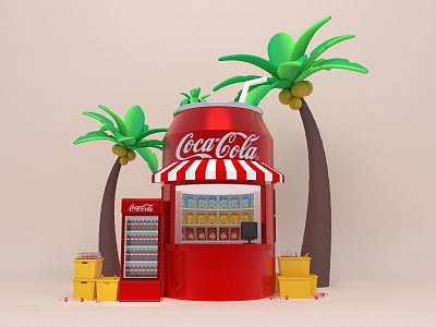 Modern Meichen Coconut Tree Cartoon Commercial Store Booth Device Pushcard Point Online Celebrity Photographing Small Scene Landscape Interactive Atmosphere 3d model