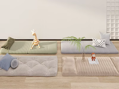 Cozy Floor Cushions Arrangement With Decorations 3d model