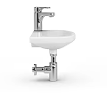 Modern Bathroom Accessories Featuring White Ceramic Basin With Chrome Faucet And Drain Pipe Fixture