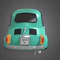 Teal Vintage Small Car with Round Headlights Black Windows and Yellow Rims