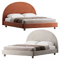 Double Bed with Curved Headboard Upholstered Design in Light Grey and Orange Modern Style