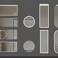 Various Shaped Modern Decorative Mirrors With LED Light Frames For Home Decor 3d model