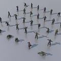 Multiple Action Figures in Various Dynamic Poses Arranged on Gray Surface 3d model