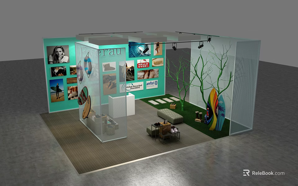 Shopping Mall Store Display Design With Photos Green Plant Decor And Glass Partitions 3d model 