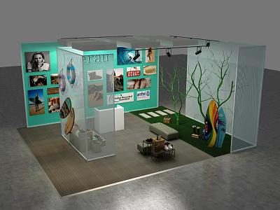 Shopping Mall Store Display Design With Photos Green Plant Decor And Glass Partitions 3d model